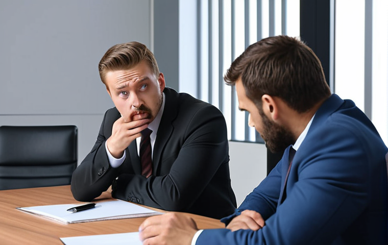 **Business Meeting Misunderstanding:** A slightly embarrassed business person in a meeting after making a mistake due to misunderstanding a technical term. Focus on the awkward atmosphere.
