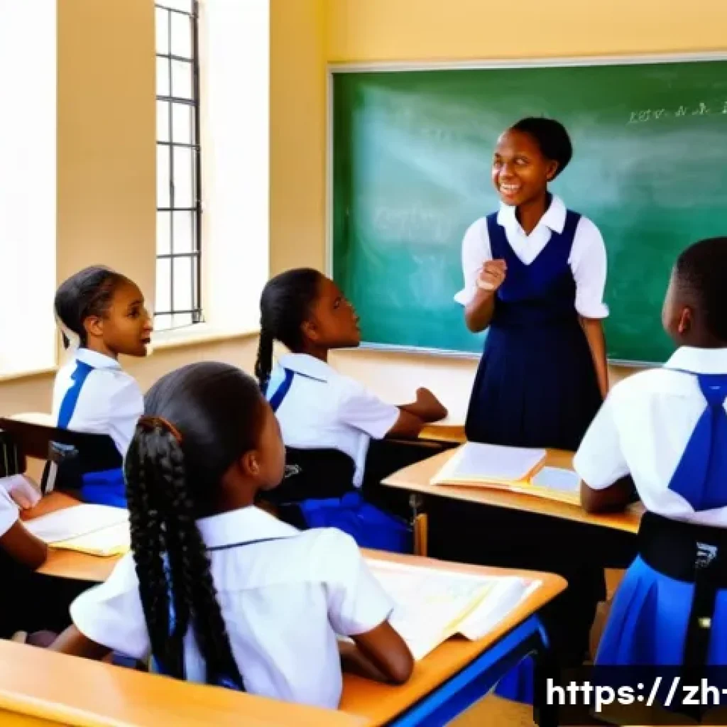 아프리카의 영어 사용 현황 - A vibrant African classroom scene featuring diverse students aged around 14-16, all wearing school u...