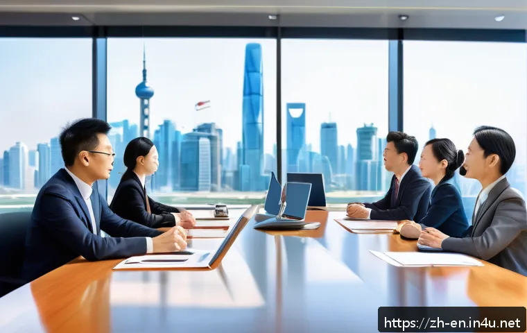 다국어 학습과 영어의 중요성 - A modern international business meeting scene in a bright conference room, diverse professionals fro...