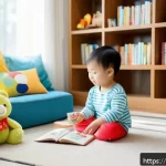 어린이 영어 교육법 - A cozy, colorful English learning corner in a modern Chinese home, featuring a small play area with ...